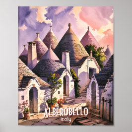 Anpassad Alberobello Trulli Hus Italien Akvarell Poster