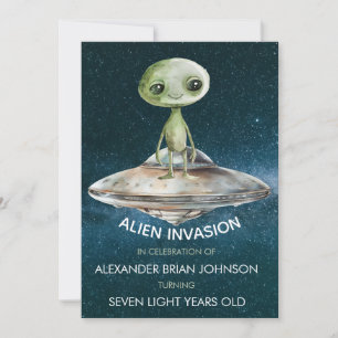 Anpassad Ålder Alien Invasion Yttre Rymden Födelse Inbjudningar