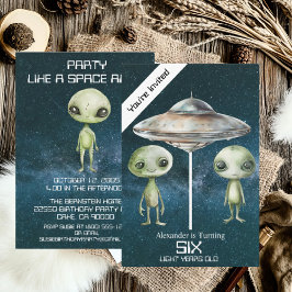 Anpassad ålder Rymd Alien Födelsedagsfest Inbjudningar