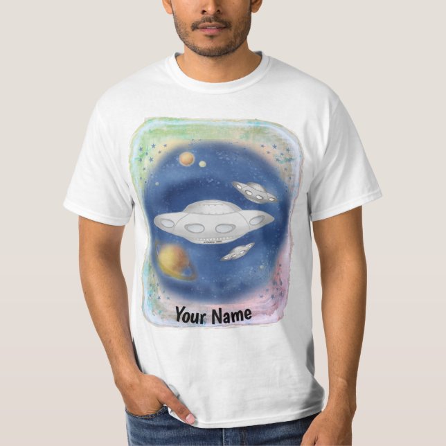 Anpassad Alien Grå Rymdskepp T-Shirt (Framsida)
