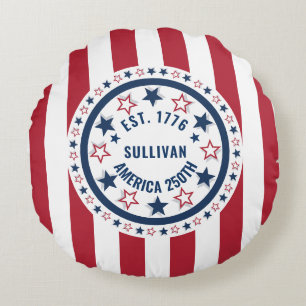 Anpassad Amerika 250 Vintage Patriotisk Flagga Rund Kudde