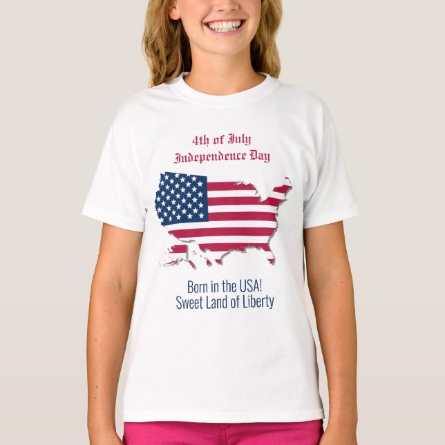 Anpassad amerikansk rödvit stjärnblått Karta Flagg T Shirt (Framsida)