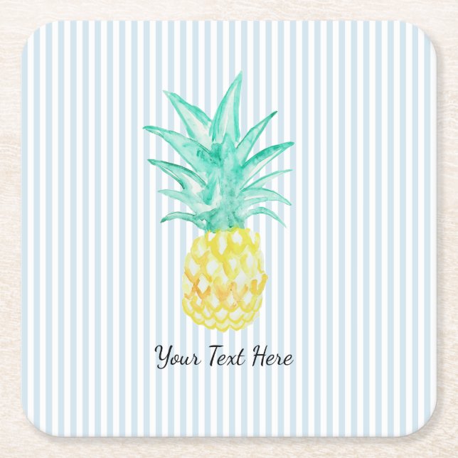 Anpassad ananas-målning blå rand underlägg papper kvadrat (Framsidan)