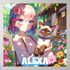 Anpassad Animeflicka och Siamkat Poster