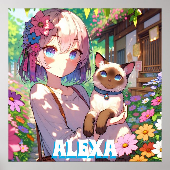 Anpassad Animeflicka och Siamkat Poster (Framsidan)