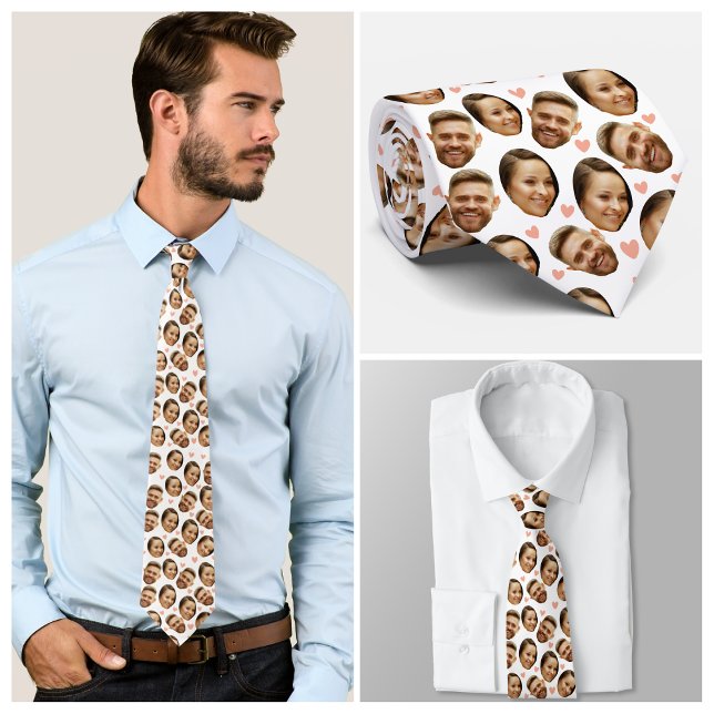 Anpassad ansiktsbild Hjärtan Roligt Par Mönster Slips (custom face picture for him husband boyfriends couple funny gift ideas grandpa dad in christmas love)