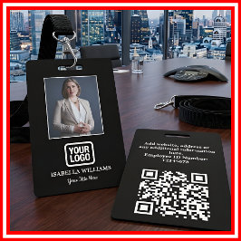 Anpassad anställd foto, QR-kod, logotyp, namnskylt