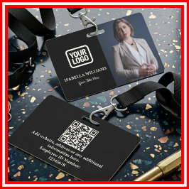 Anpassad anställd foto, QR-kod, logotyp, namnskylt
