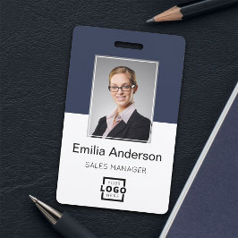 Anpassad anställd foto, streckkod, logotyp, namn
