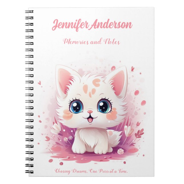 Anpassad anteckningsbok med söt Kawaii-katt  (Framsidan)