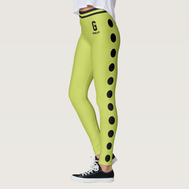 Anpassad Apple Grön Svart Prickmönster Leggings (Vänster)