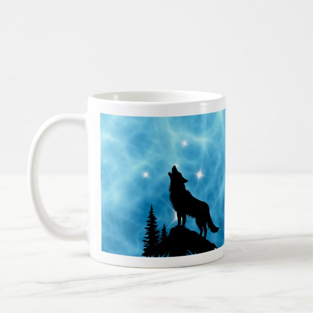 Anpassad Aqua Wolf Initial Design Kaffe Mugg (Vänster)