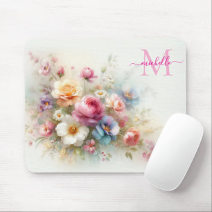 Anpassad Aquarell Blommig Mall Monogram & Namn Musmatta
