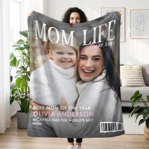 Anpassad "Årets mamma" tidningsomslag gåva Fleecefilt