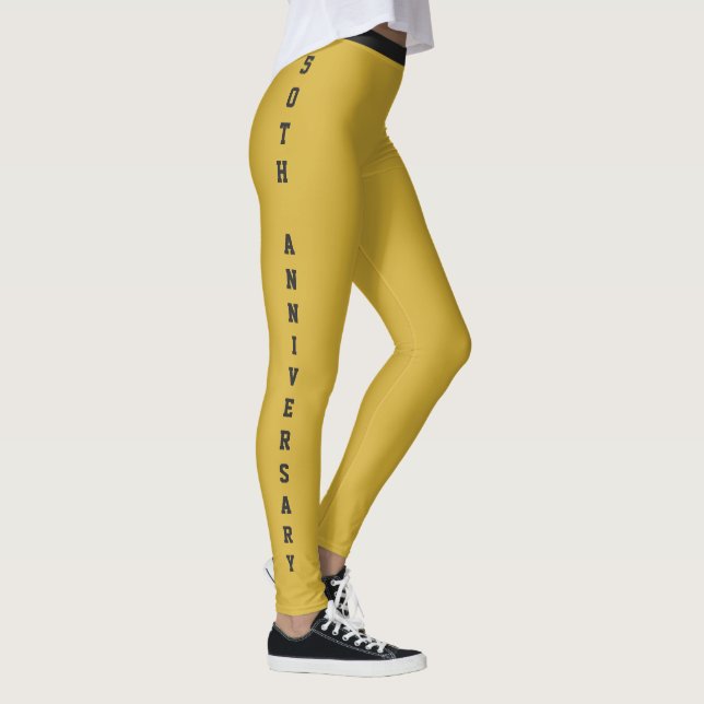 Anpassad årsdag Guld Jet Svart Monogram Rolig Leggings (Höger)