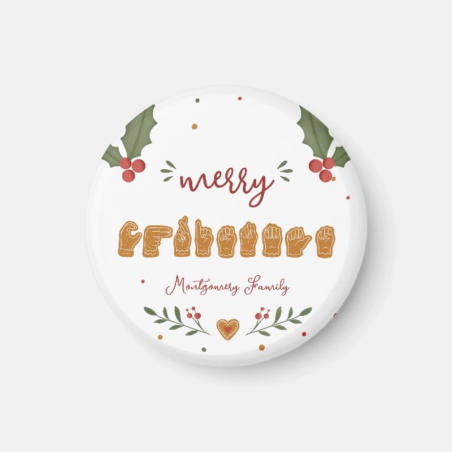 Anpassad ASL God Jul Gingerbrödshänder Magnet (Framsidan)