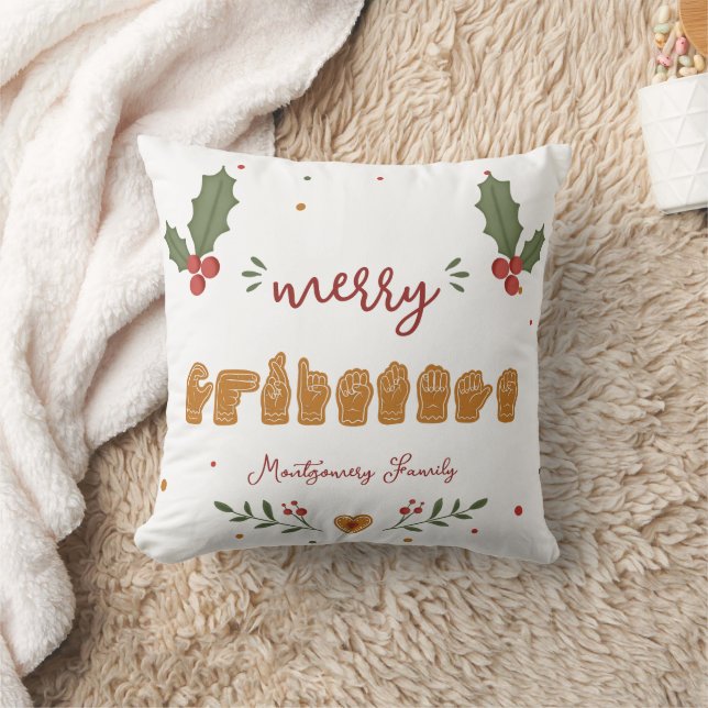 Anpassad ASL God Jul Pepparkakor Händer Kudde (Filt)