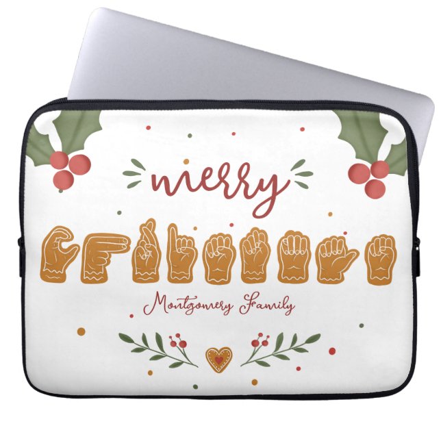 Anpassad ASL God Jul Pepperkaks-händer Laptop Fodral (Framsidan)