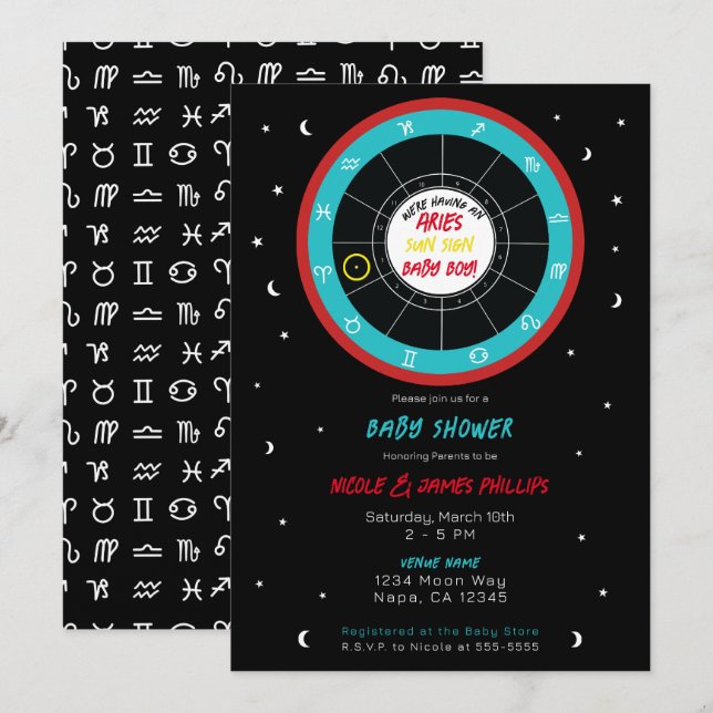 Anpassad astrologi Zodiac solskylt baby shower  Inbjudningar (Fram/baksida)