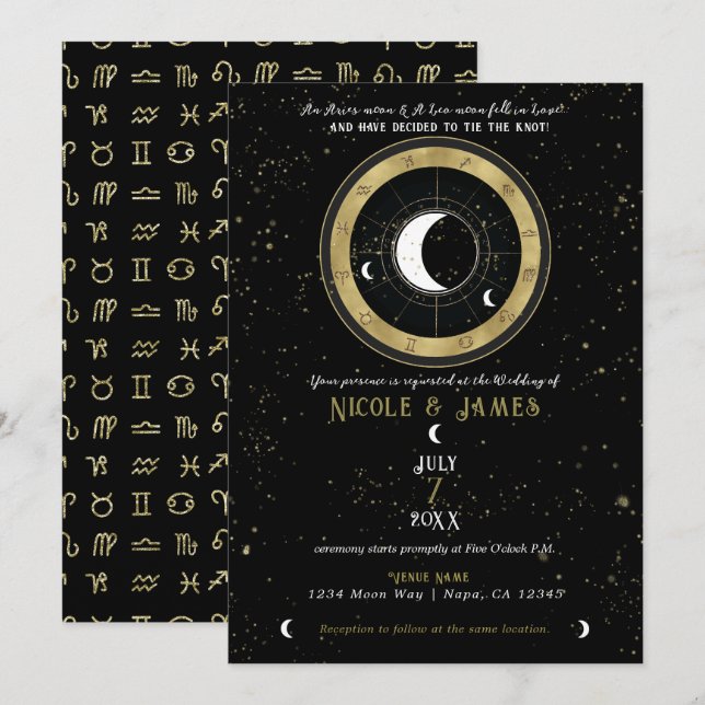 Anpassad astrologi Zodiak månstecken bröllop Inbjudningar (Fram/baksida)