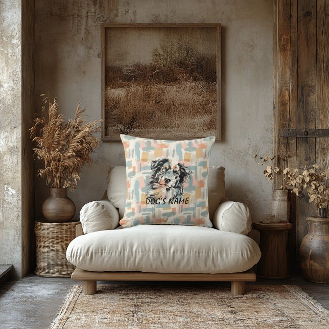 Anpassad Australisk Shepherd-porträtt Abstrakt bak Kudde (Skapare uppladdad)