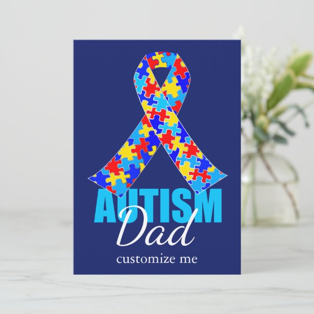 Anpassad Autism Pappa Blått Band Fars Dag Kort (Stående Fram)