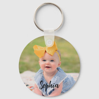 Anpassad baby-foto namn handskrift nyckelring