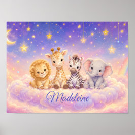 Anpassad Baby Lion Giraff Zebror och Elefant Poster