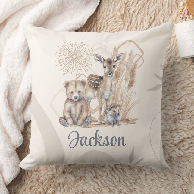 Anpassad Baby Namn Boho Bear Hjort Kön Neutral Kudde (Filt)