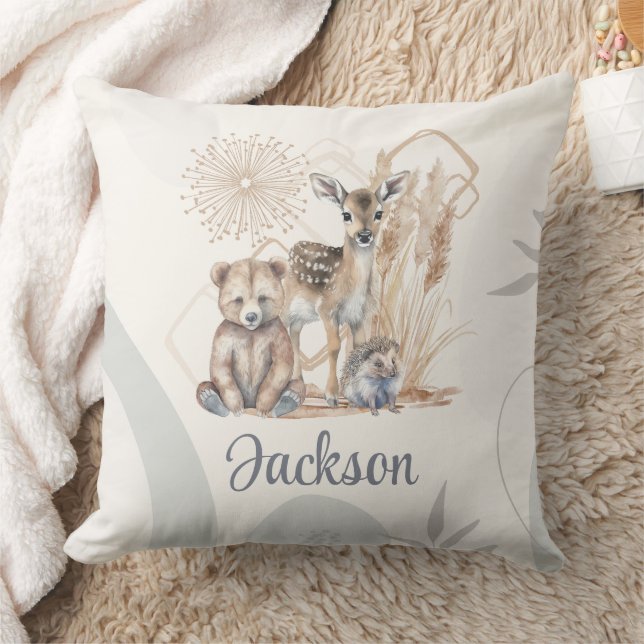 Anpassad Baby Namn Boho Bear Hjort Kön Neutral Kudde (Filt)