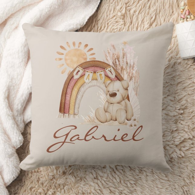 Anpassad Baby Namn Boho Bear Rainbow Sunshine Kudde (Filt)