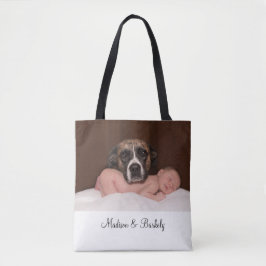Anpassad baby- och hundfoto dubbelsidig totebag tygkasse