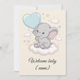 Anpassad Baby Shower Välkomstkort Söt Elefant Kort