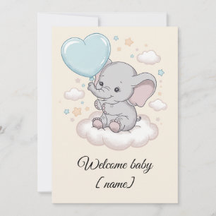 Anpassad Baby Shower Välkomstkort Söt Elefant Kort