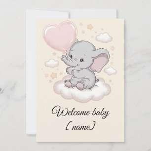 Anpassad Baby Shower Välkomstkort – Söta Elefanter Kort
