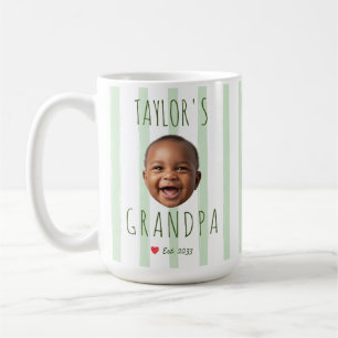 Anpassad babyansikte farfar foto gröna ränder Est Kaffemugg