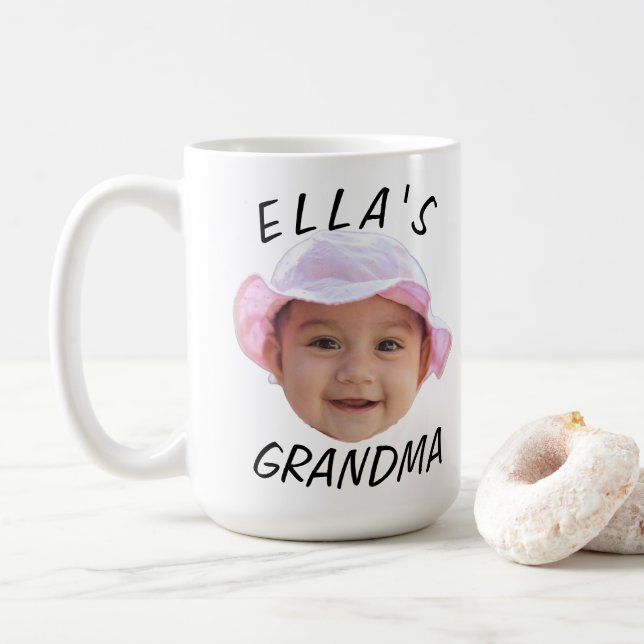 Anpassad babyansikte foto text mormor kaffemugg (Med munk)