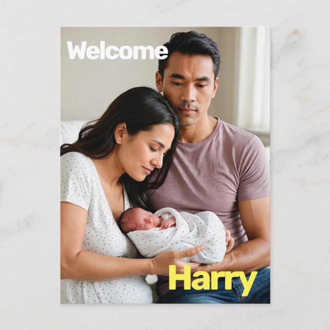 Anpassad Babyfödselannons – Minimalistisk  Vykort (Framsida)