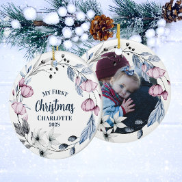 Anpassad babyfoto elegant blomster jul julgransprydnad keramik