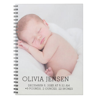 Anpassad babyfoto födelse statistik plakett anteckningsbok