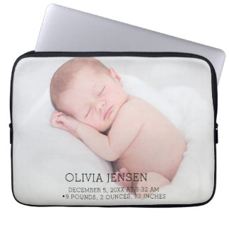 Anpassad babyfoto födelse statistik plakett laptop fodral