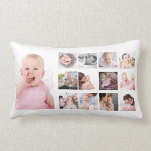 Anpassad babyfotokollage 12 månader Första året Lumbarkudde