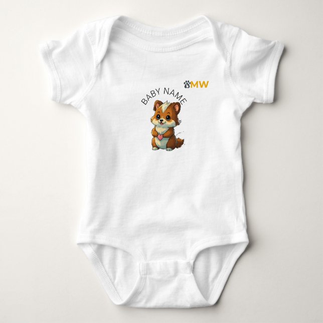 Anpassad [Babynamn] Chibi-djur Hjärtat Bodysuit - T Shirt (Framsida)