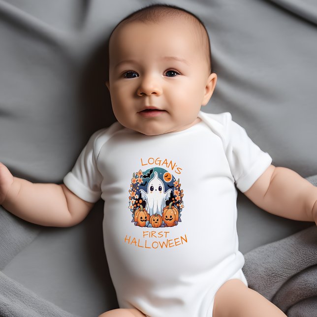 Anpassad Baby's First Halloween Söt Personlig T Shirt (👻 Ghostly Delight: Baby's First Halloween Personalized Bodysuit! 🎃)