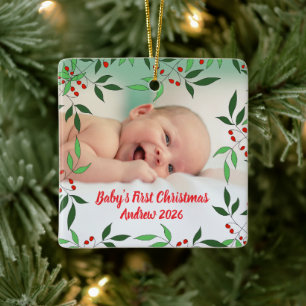 Anpassad babys första jul fotonamn julgransprydnad keramik