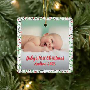 Anpassad babys första jul fotonamn julgransprydnad keramik