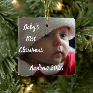 Anpassad babys första jul fotonamn julgransprydnad keramik