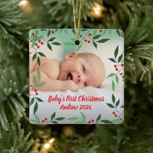 Anpassad babys första jul fotonamn julgransprydnad keramik