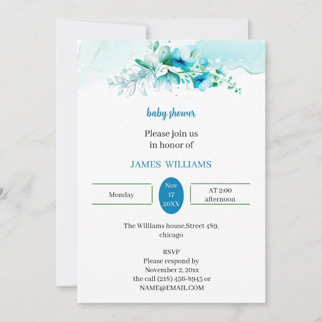 Anpassad babyvisningsprogram för elegant Blue Flow Inbjudningar (Framsida)