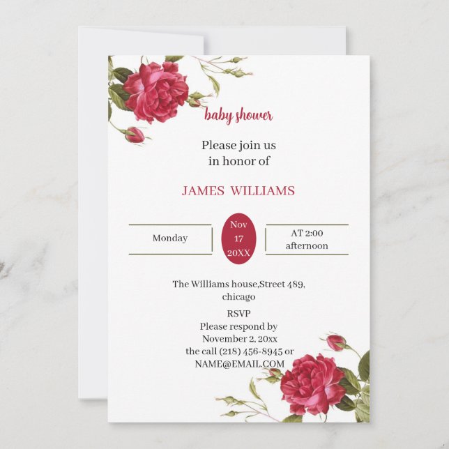 Anpassad babyvisningsprogram för elegant Red Flowe Inbjudningar (Framsida)